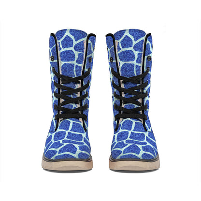Blue Giraffe Print Winter Boots