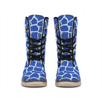 Blue Giraffe Print Winter Boots