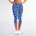 Blue Giraffe Print Women's Capri Leggings