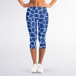 Blue Giraffe Print Women's Capri Leggings