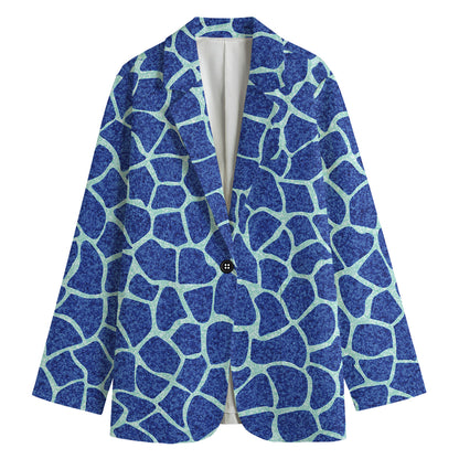 Blue Giraffe Print Women's Cotton Blazer