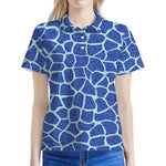 Blue Giraffe Print Women's Polo Shirt