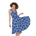 Blue Giraffe Print Sleeveless Knee Length Dress