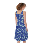 Blue Giraffe Print Women's Sleeveless Dress