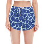 Blue Giraffe Print Women's Split Running Shorts