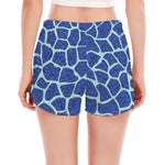 Blue Giraffe Print Women's Split Running Shorts