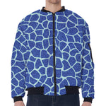 Blue Giraffe Print Zip Sleeve Bomber Jacket