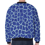 Blue Giraffe Print Zip Sleeve Bomber Jacket