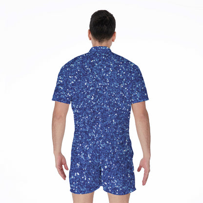 Blue Glitter Artwork Print (NOT Real Glitter) Men's Rompers
