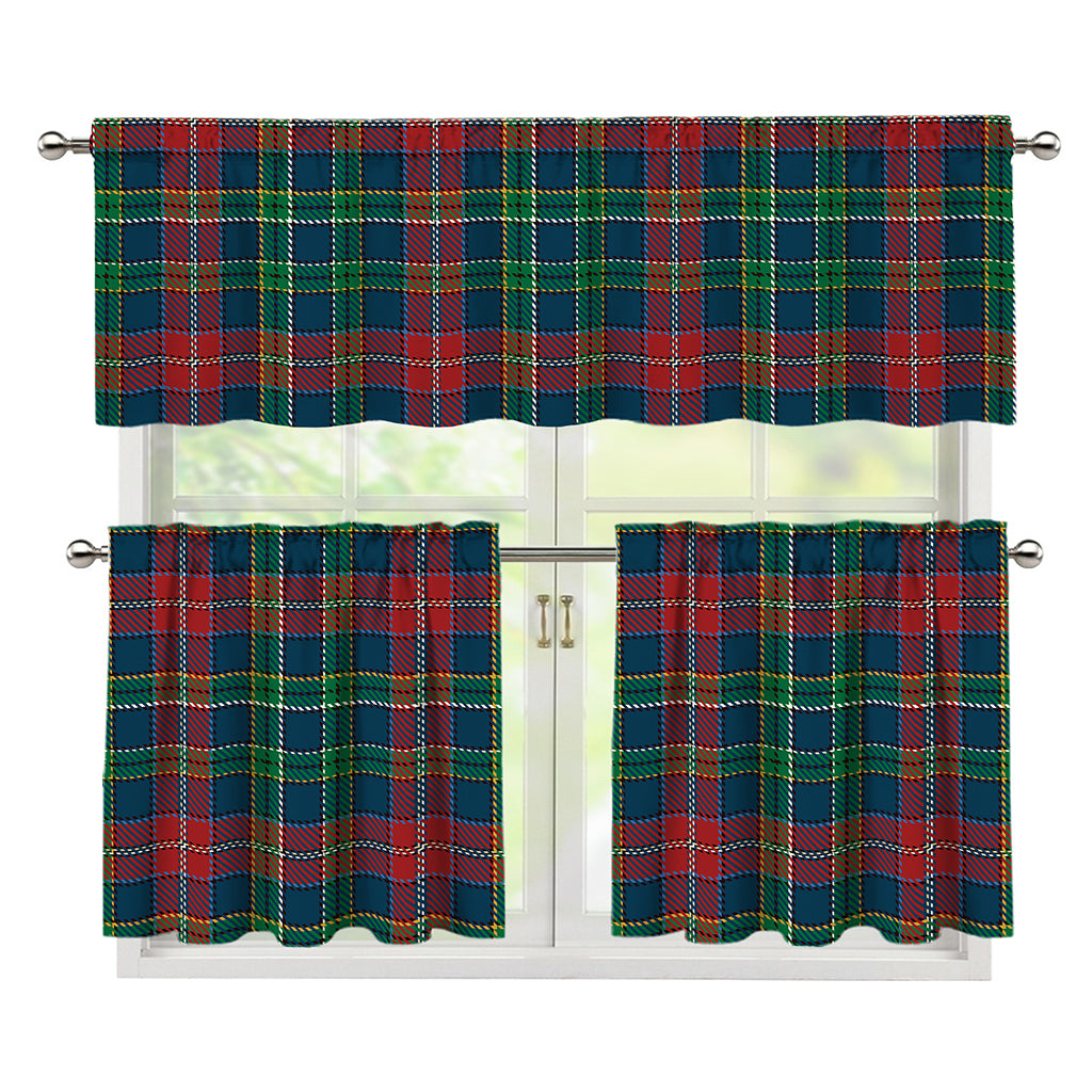 Blue Green And Red Scottish Plaid Print 3 Piece Kitchen Curtains