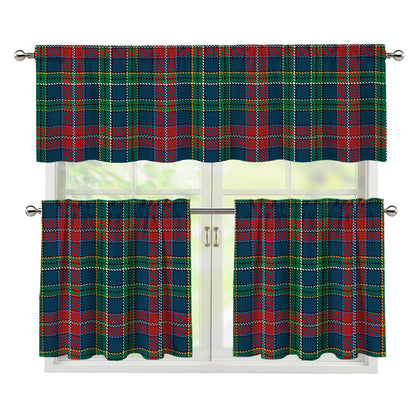Blue Green And Red Scottish Plaid Print 3 Piece Kitchen Curtains
