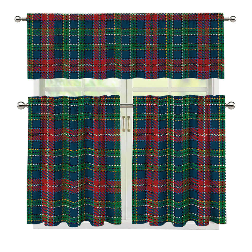 Blue Green And Red Scottish Plaid Print 3 Piece Kitchen Curtains