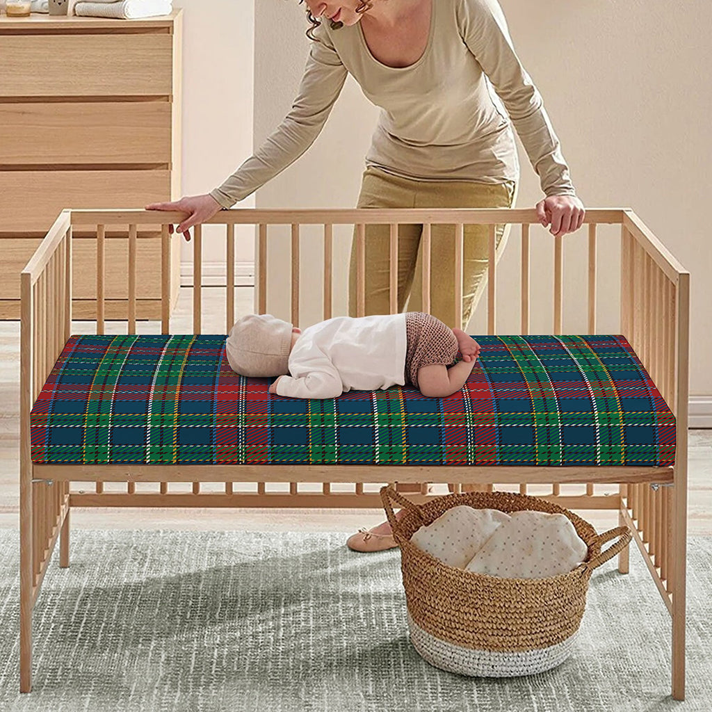 Blue Green And Red Scottish Plaid Print Baby Crib Sheet