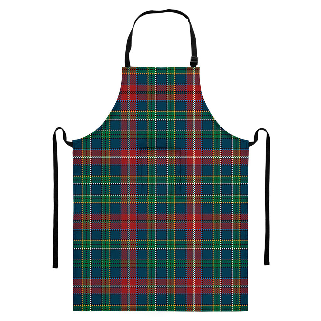 Blue Green And Red Scottish Plaid Print Bib Apron With Pocket