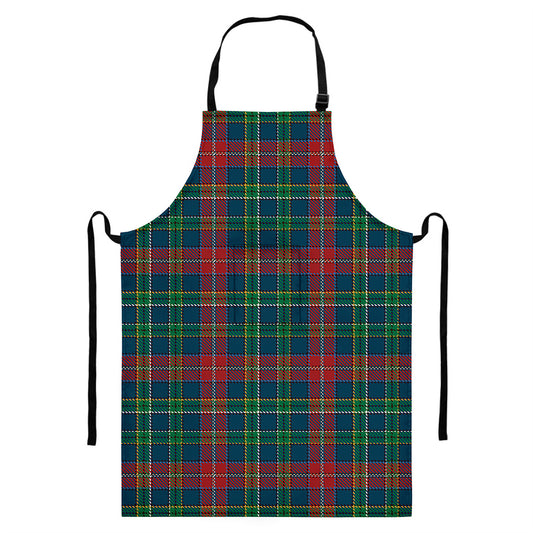 Blue Green And Red Scottish Plaid Print Bib Apron With Pocket