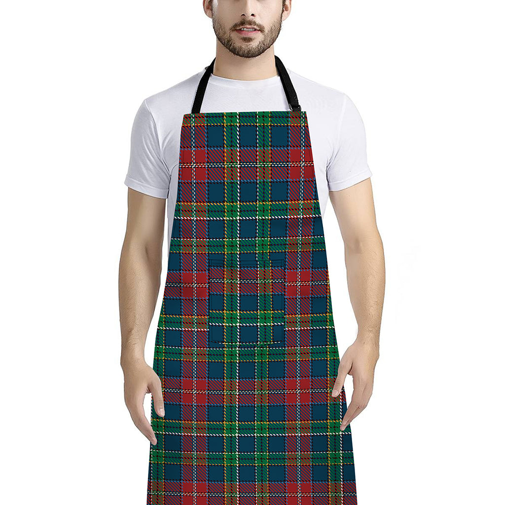 Blue Green And Red Scottish Plaid Print Bib Apron With Pocket