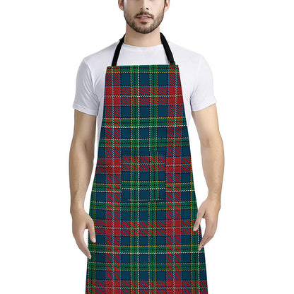 Blue Green And Red Scottish Plaid Print Bib Apron With Pocket