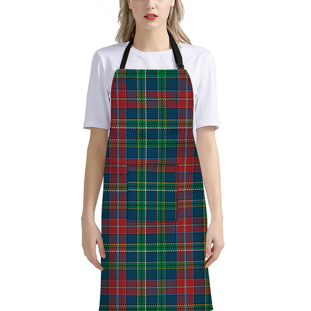 Blue Green And Red Scottish Plaid Print Bib Apron With Pocket