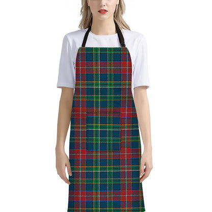 Blue Green And Red Scottish Plaid Print Bib Apron With Pocket
