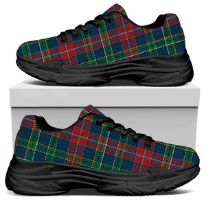 Blue Green And Red Scottish Plaid Print Black Chunky Shoes