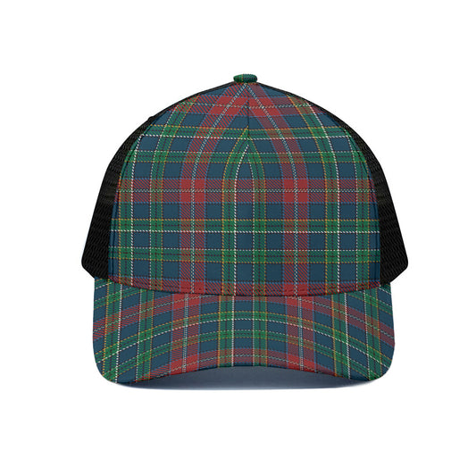 Blue Green And Red Scottish Plaid Print Black Mesh Trucker Cap