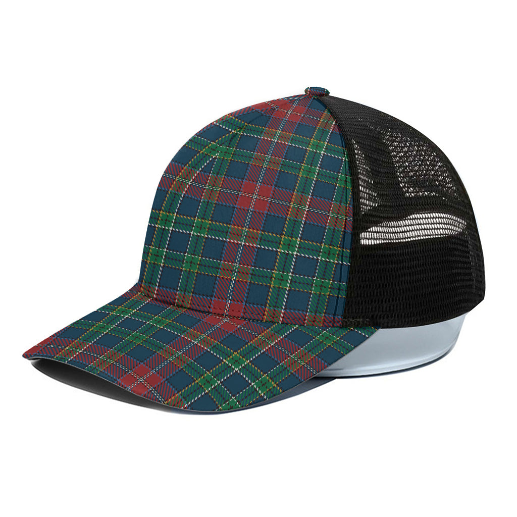 Blue Green And Red Scottish Plaid Print Black Mesh Trucker Cap