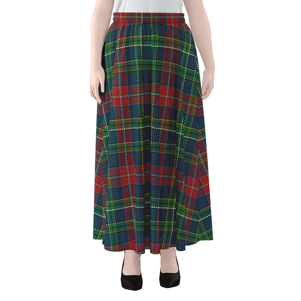 Blue Green And Red Scottish Plaid Print Chiffon Maxi Skirt