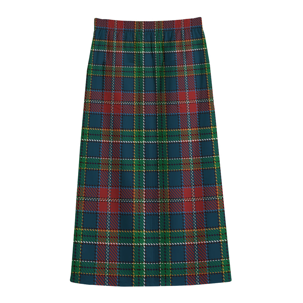 Blue Green And Red Scottish Plaid Print Cotton Front Slit Maxi Skirt