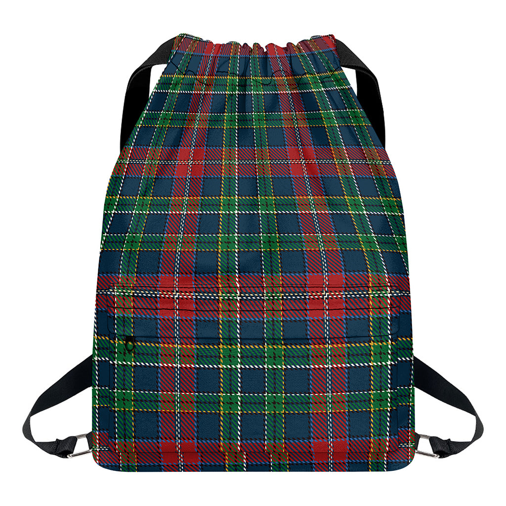 Blue Green And Red Scottish Plaid Print Drawstring Backpack