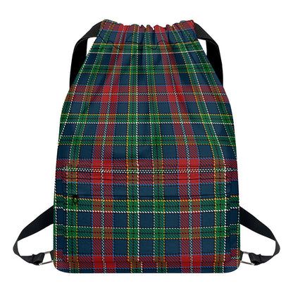 Blue Green And Red Scottish Plaid Print Drawstring Backpack
