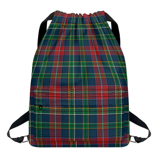 Blue Green And Red Scottish Plaid Print Drawstring Backpack