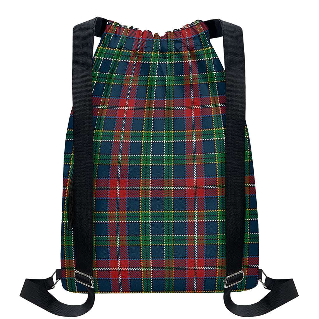 Blue Green And Red Scottish Plaid Print Drawstring Backpack
