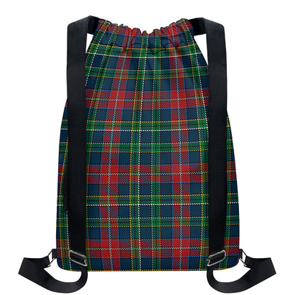 Blue Green And Red Scottish Plaid Print Drawstring Backpack