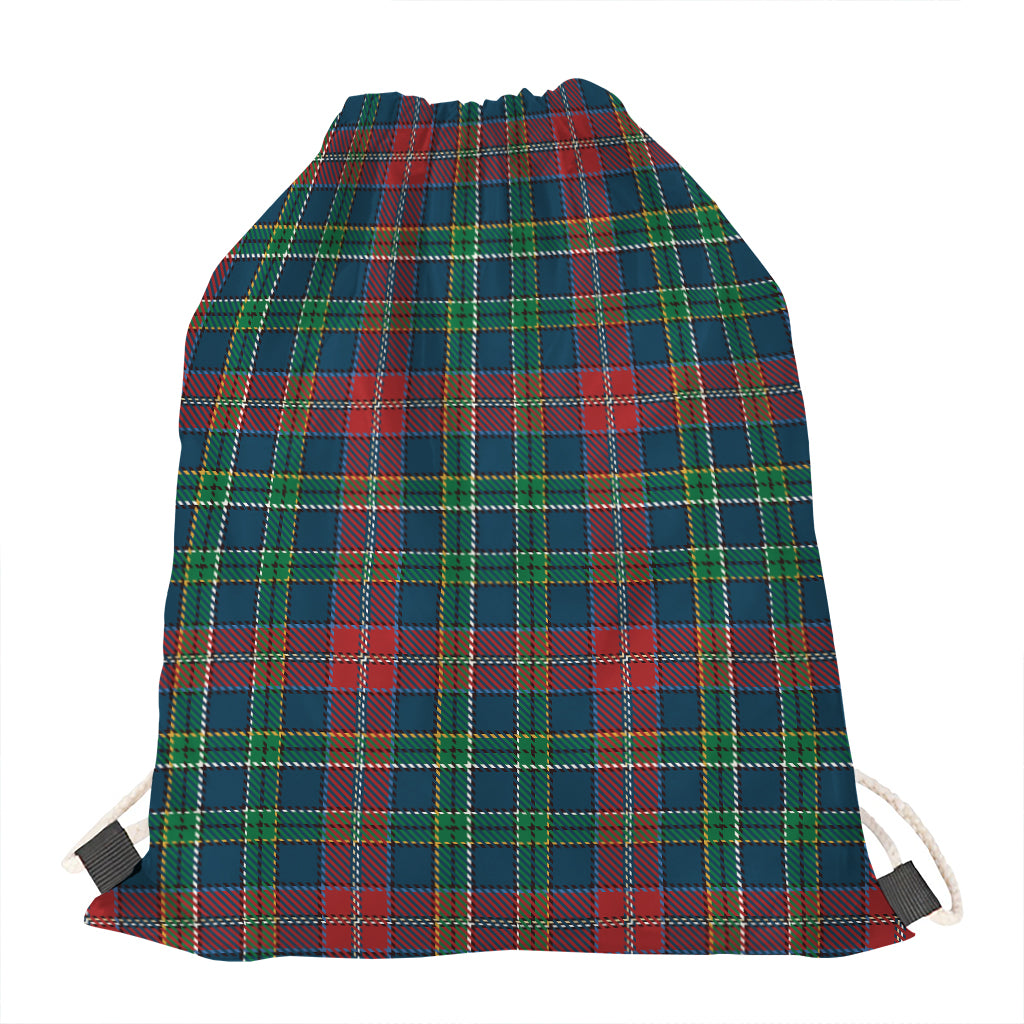 Blue Green And Red Scottish Plaid Print Drawstring Bag