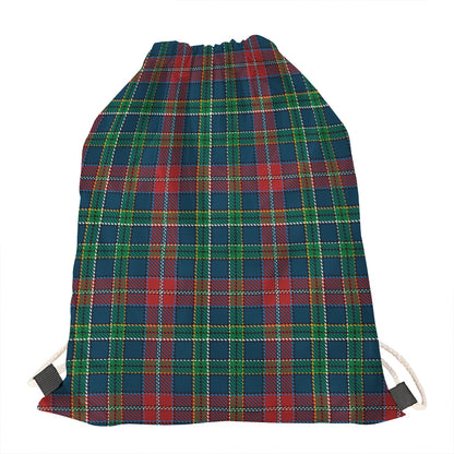 Blue Green And Red Scottish Plaid Print Drawstring Bag
