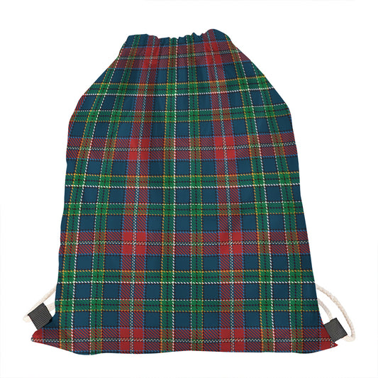 Blue Green And Red Scottish Plaid Print Drawstring Bag