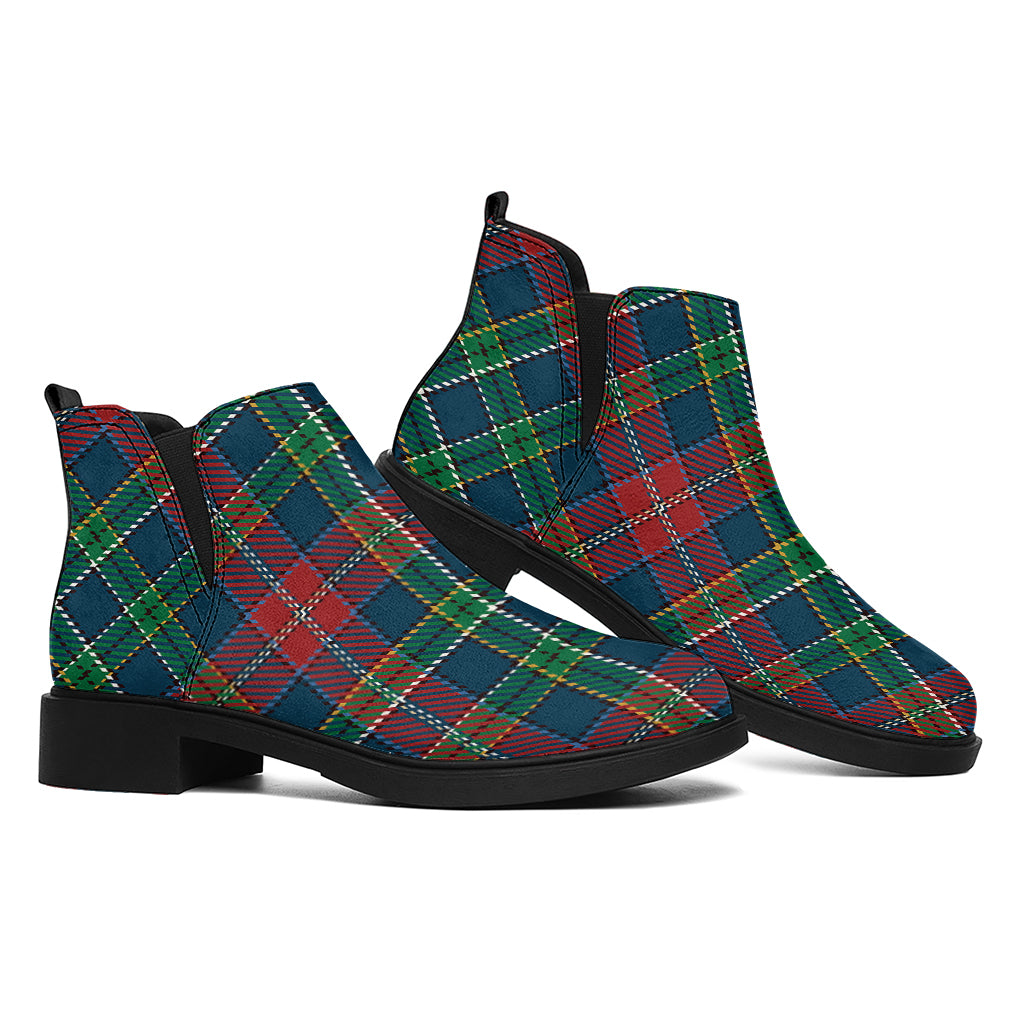 Blue Green And Red Scottish Plaid Print Flat Ankle Boots