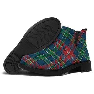 Blue Green And Red Scottish Plaid Print Flat Ankle Boots