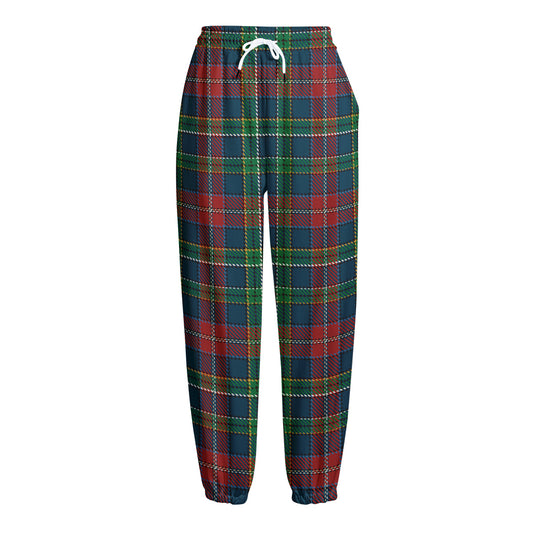 Blue Green And Red Scottish Plaid Print Fleece Lined Knit Pants