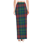 Blue Green And Red Scottish Plaid Print High Slit Maxi Skirt