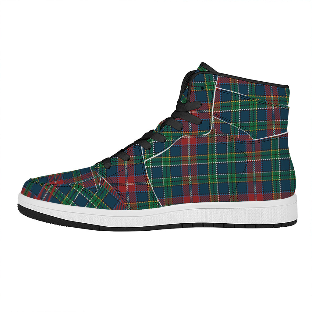 Blue Green And Red Scottish Plaid Print High Top Leather Sneakers