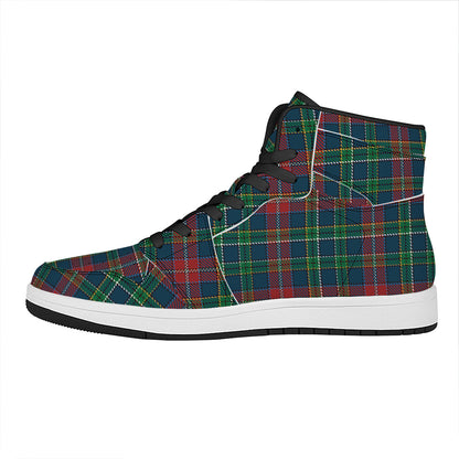Blue Green And Red Scottish Plaid Print High Top Leather Sneakers