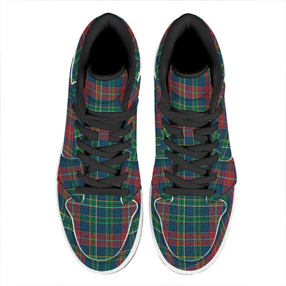 Blue Green And Red Scottish Plaid Print High Top Leather Sneakers