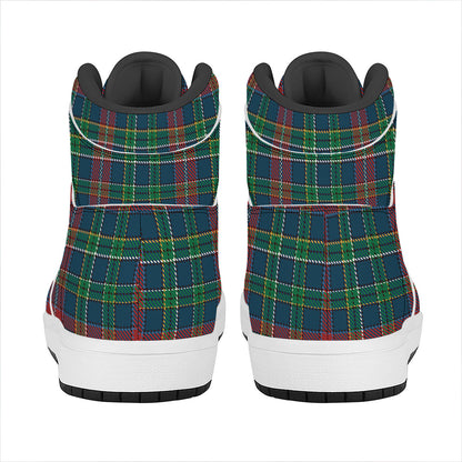Blue Green And Red Scottish Plaid Print High Top Leather Sneakers