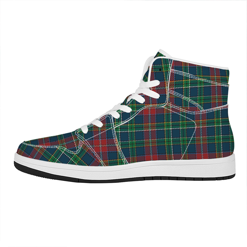 Blue Green And Red Scottish Plaid Print High Top Leather Sneakers