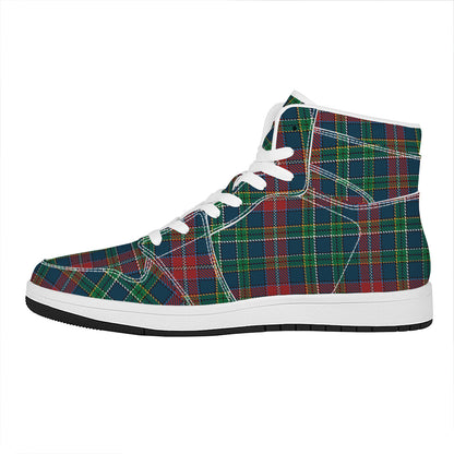 Blue Green And Red Scottish Plaid Print High Top Leather Sneakers
