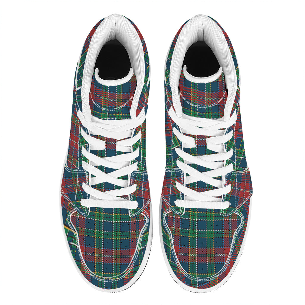 Blue Green And Red Scottish Plaid Print High Top Leather Sneakers