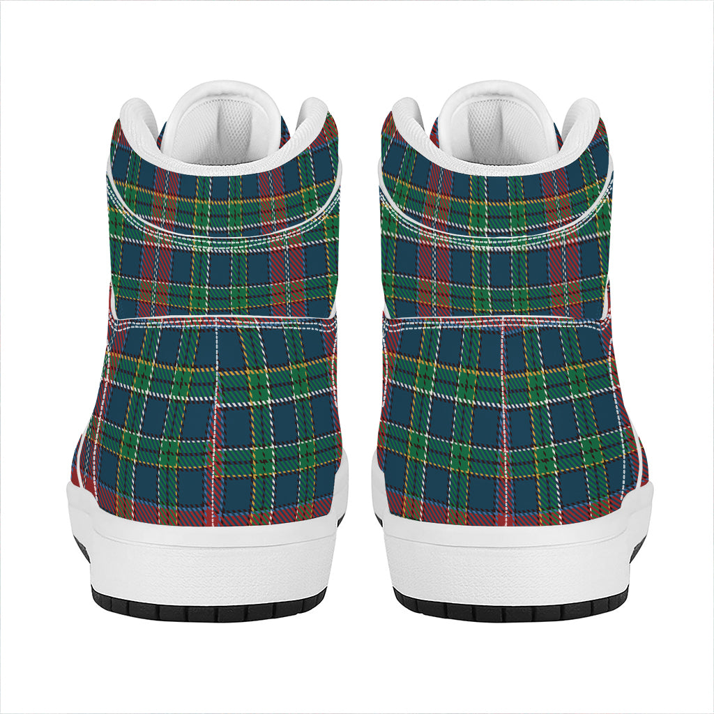 Blue Green And Red Scottish Plaid Print High Top Leather Sneakers