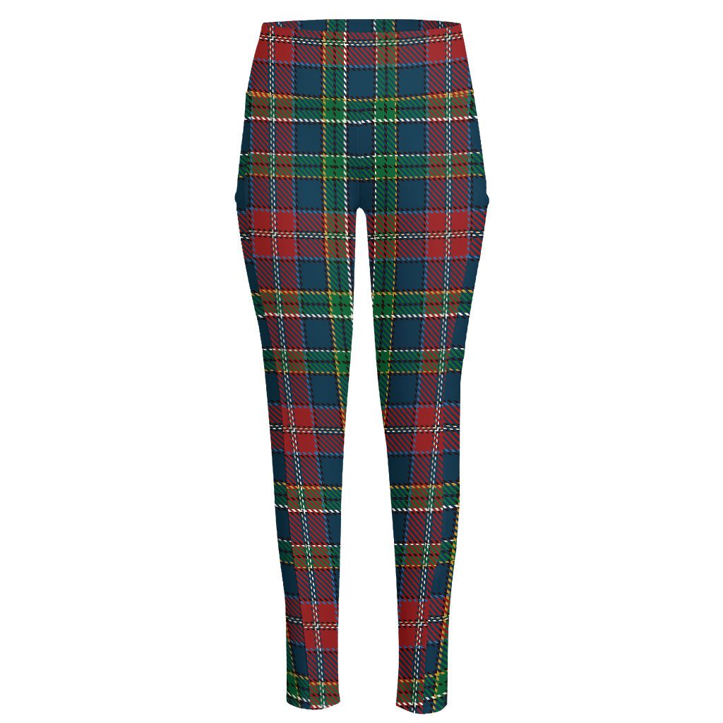 Blue Green And Red Scottish Plaid Print High-Waisted Pocket Leggings