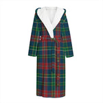 Blue Green And Red Scottish Plaid Print Hooded Bathrobe